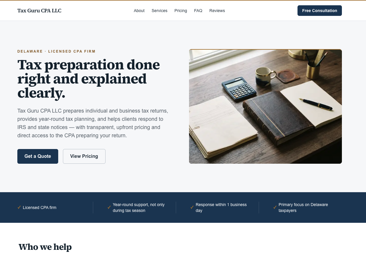 A Delaware accounting & tax practice — screenshot 1