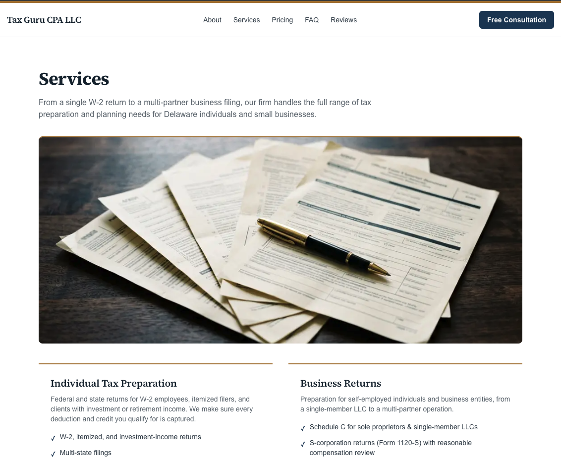 A Delaware accounting & tax practice — screenshot 3